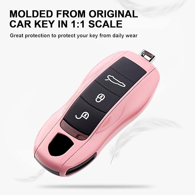 x xotic tech Pink Key Fob Cover Smart Remote Shell Case, 3 pcs Set Full Protection, Compatible with Porsche Boxster Cayman 981 Carrera 911 991 918 Spyder Macan Cayenne Panamera
