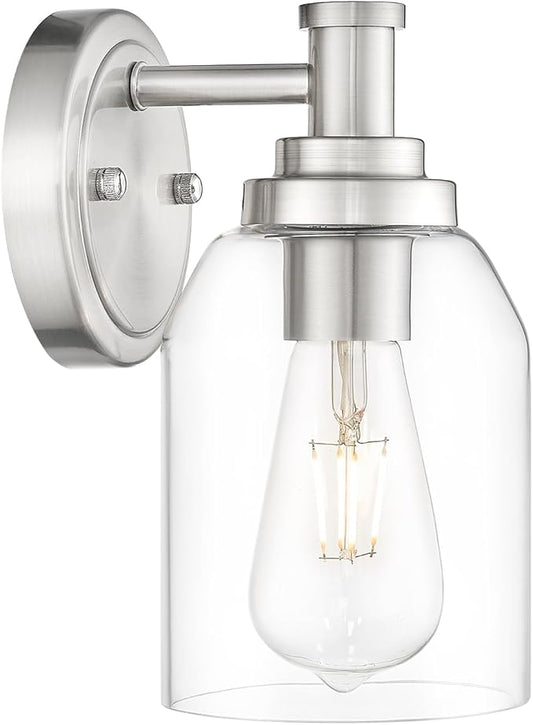 zeyu Modern Brushed Nickel Wall Sconce, Industrial Wall Light Fixtures Indoor for Bedroom Hallway, Bathroom Wall Sconce Lights with Clear Glass Shade, ZG33B BN
