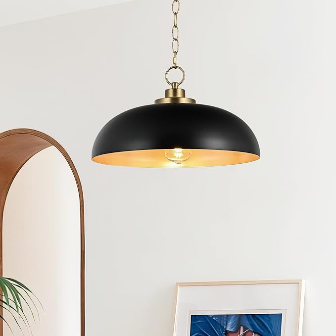 15.7" Pendant Light Fixtures, Farmhouse Pendant Lights Kitchen Island, Black Hanging Ceiling Light for Kitchen Island Dining Room