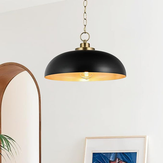15.7" Pendant Light Fixtures, Farmhouse Pendant Lights Kitchen Island, Black Hanging Ceiling Light for Kitchen Island Dining Room