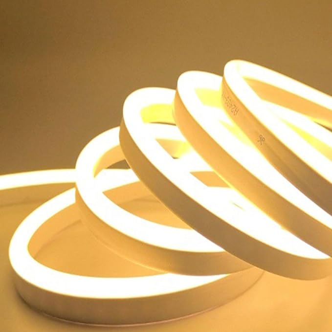 LED Neon Strip Lights, Warm White 3500K AC 110V-130V Super Bright Rope Light Sign String 200000LM Waterproof IP68 for Outdoor Indoor Commercial Lighting Decor(328ft)