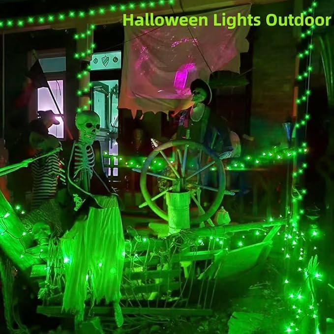 QITONG 4 Pack Green Solar Christmas Lights, Each 33ft 100 LED Christmas Fairy Lights Outdoor Waterproof, 8 Modes Silver Wire String Lights