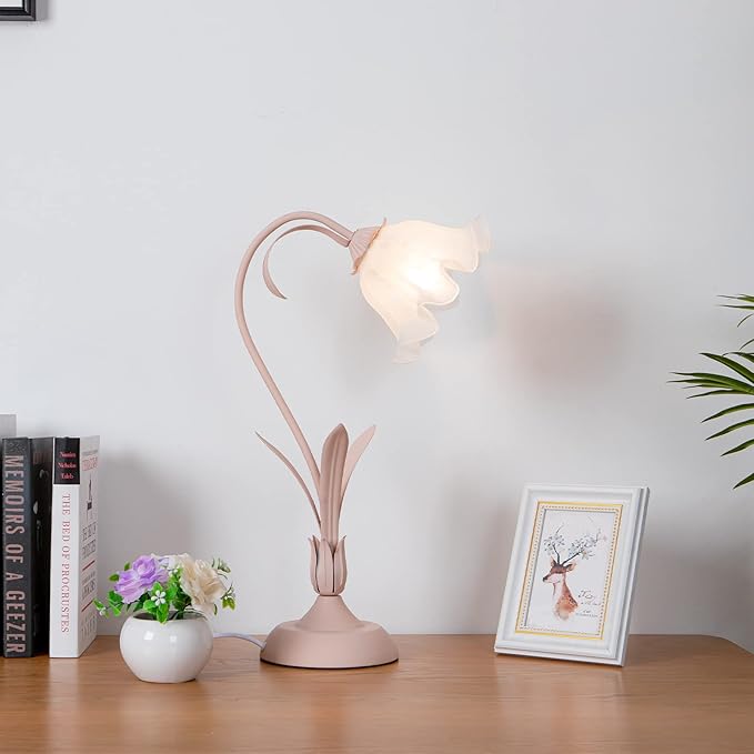 Flower Desk Lamp, Table Lamp LED Reading Light for Small Space Bedroom Home Office, Bedside Lamp with Soft Light, Applicable 5-10m² Area (Pink, 19.6" D x 5.9" H)