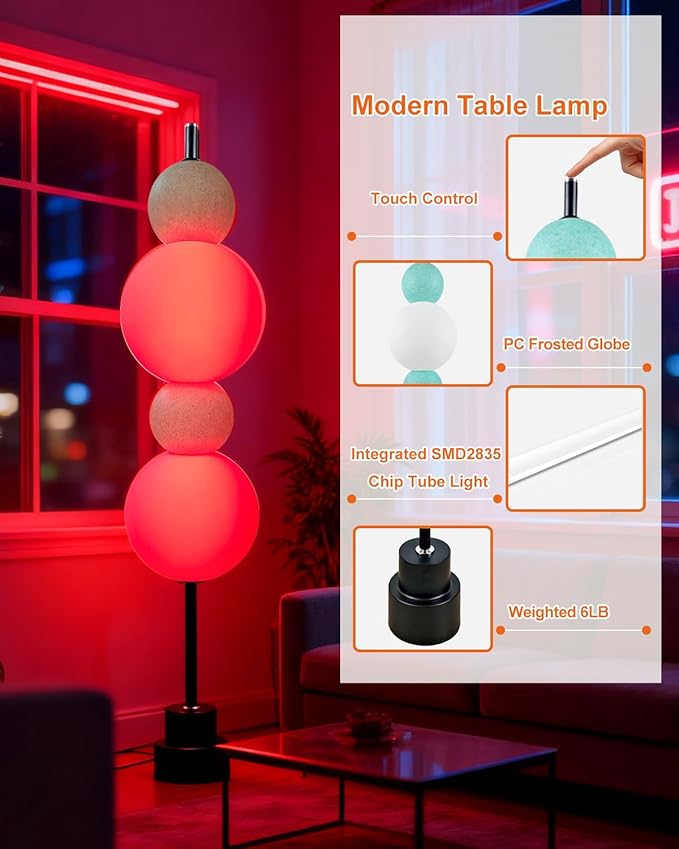 Blue Globe Floor Lamp - RGB & 3000K Dimmable LED, Touch Switch, Modern Tall Standing Lamp for Bedroom, Living Room, Home Office, Gold Metal