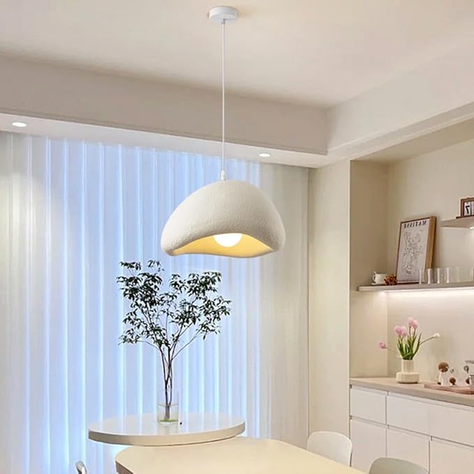 Scandinavian Pendant Lights Kitchen Island Beige White Concrete Cement Look Pendant Light Dome Hanging Lamp Wabi Sabi Chandelier - Small