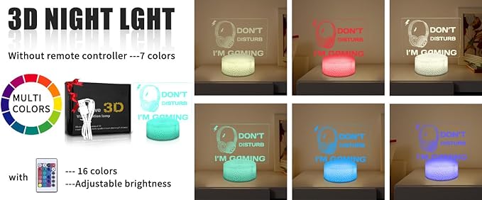 Don't Disturb I'm Gaming Night Light,Funny Video Games Gamer Gifts,Games Gamer Fan Room Decor,Dimmable 16 Colors 3D Illusion Lamp,Christmas Holiday Birthday Gifts for Boys Girls Teens Men