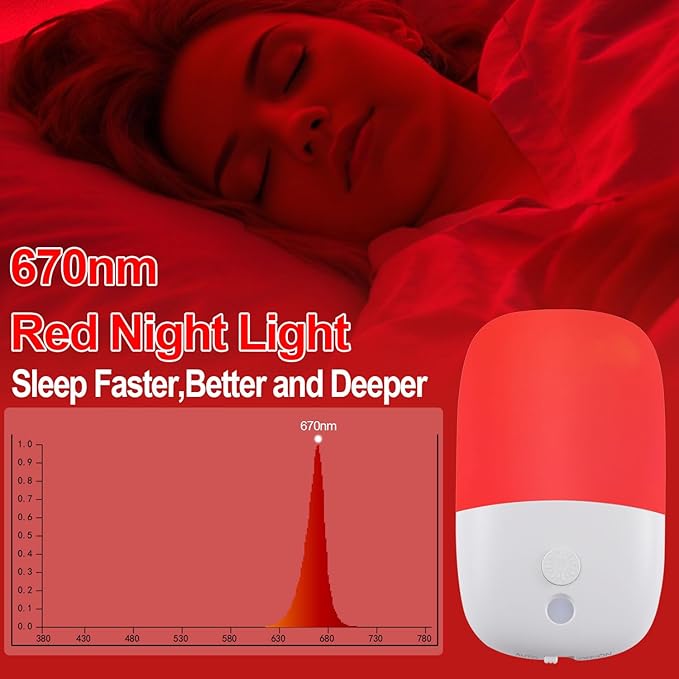 670nm Red Night Light with Retractable Plug [4 Pack] - Zero Blue Light, with Dusk to Dawn Sensor - Auto On/Off 0.3W LED Night Light Plug into Wall Pefect for Bedroom,Bathroom,Nursery,Hallway