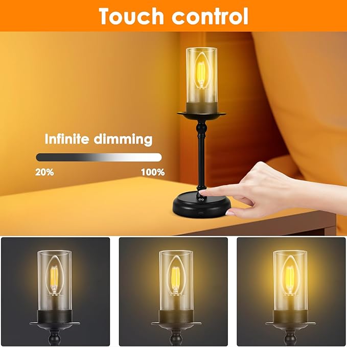 Houkiper LED Candle Table Lamp, 12.6inch Tall Vintage Desk Light with Clear Shade, 3000k Warm Light, Dimmable Night Light for Living Room, Bedroom, Office (Adapter Not Included)