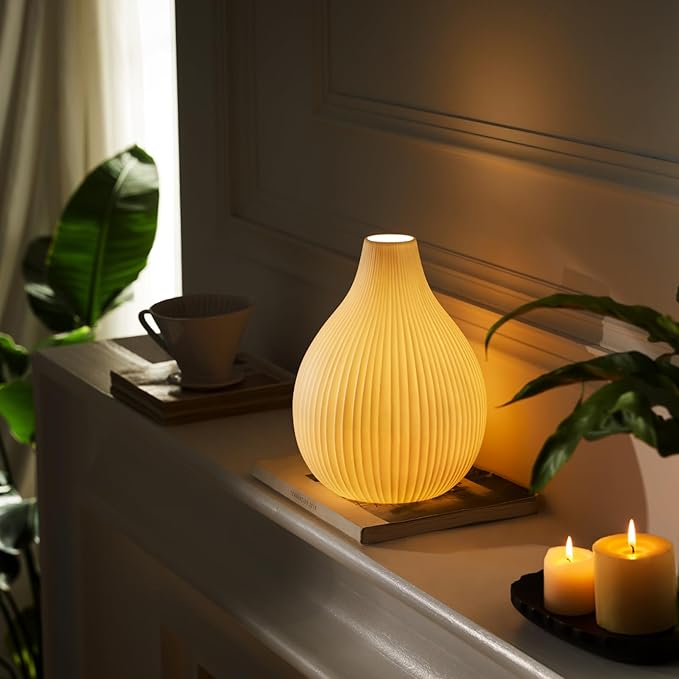 RONDURE 11.0" Modern Ceramic Table Lamp, Modern Bedside Lamps for Bedroom, Living Room and Nightstand, White Translucent Ceramic Shade, Warm Ambient Lighting, Home Decor