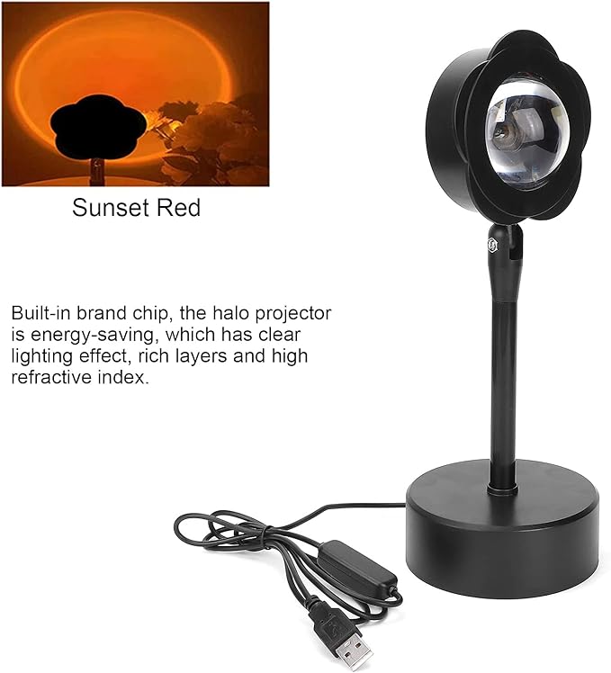 Sunset Projection Lamp, LED Atmosphere Light with 180 Degree Rotation, USB Powered Rainbow Sunset Night Light for Room Decor, Photography, Studio and Romantic Ambience (Red)
