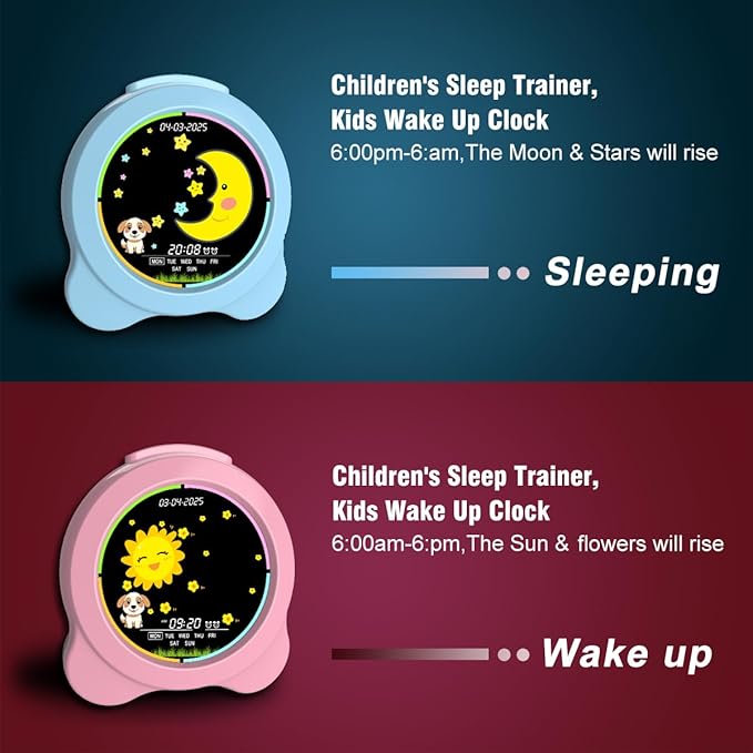 Kids Alarm Clock Sun & Moon LED Display with Day & Date OK to Wake Clock with Night Light for Kids Children's Sleep Trainer Gift for Boy and Girls (Blue)