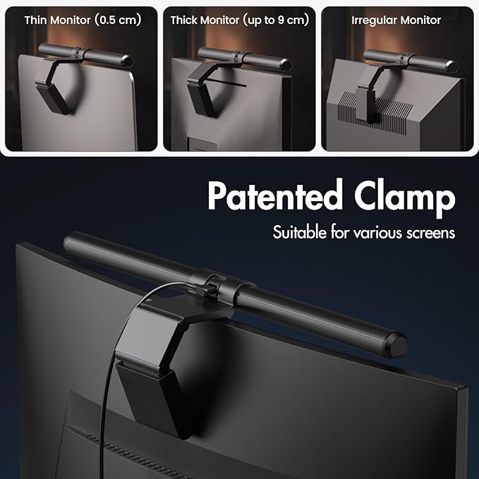Quntis Monitor Light Bar with Remote, Fit for Curved Monitors/Camera Base, Eye-Care Computer Screen Light Bar, Auto-Dimming Dimmable Work Office Gaming Desk Lamp, Gray