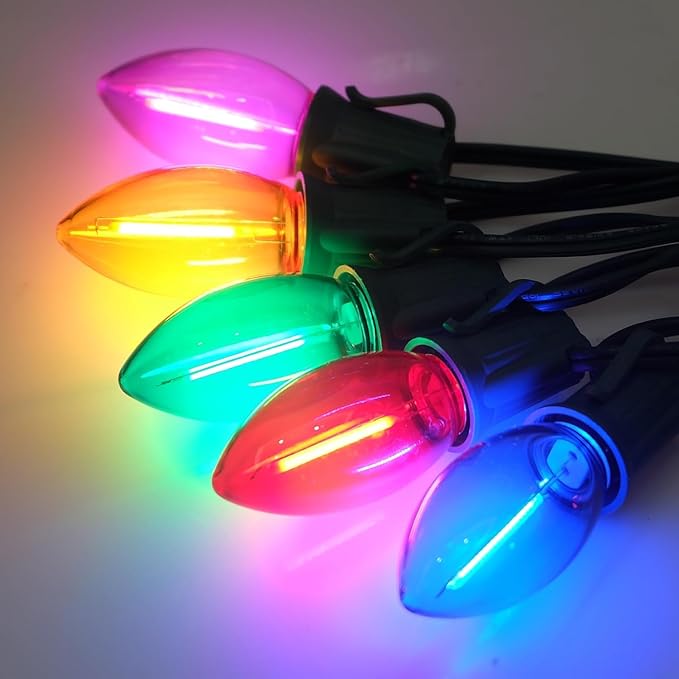 25 Pack C9 LED Multicolor Christmas Light Bulb, C9 Shatterproof LED Multicolor Bulb for Christmas Outdoor String Lights, E17 Intermediate Base Night Light Bulb, 0.6W Commercial Grade Dimmable Bulbs