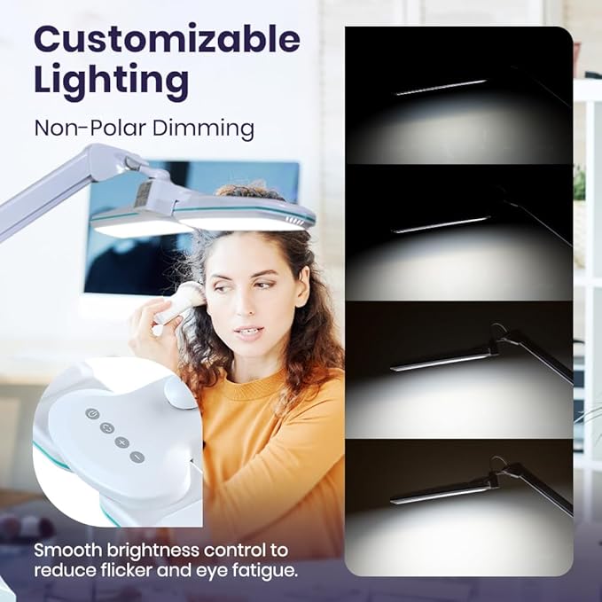 Neatfi Elite HD XL LED Desk Lamp, 3 Light Modes, 90PCS SMD LED, Non-Polar Dimming, Bright Eye-Caring Lighting for Home Office, Drafting, Beauty Shop, Workbench (CCT with Clamp, Blue Ring, 17 Inches)