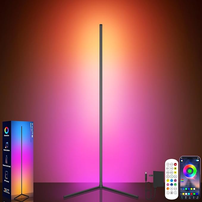 Corner Floor Lamp, Corner Lamp with App & Remote Control, Smart RGBIC Corner Light with 16 Million Colors & 68+ Scene, Music Sync, Timer Setting, Ambient Lighting for Living Room,Bedroom,Gaming Room