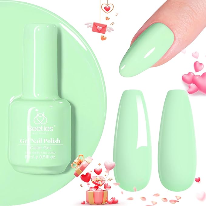 Beetles Mint Green Gel Nail Polish, 15ML Green Gel Polish, Soak off Uv Led Nail Lamp Easter Spring Nails Art Manicure Salon Salon DIY - Gift for Her