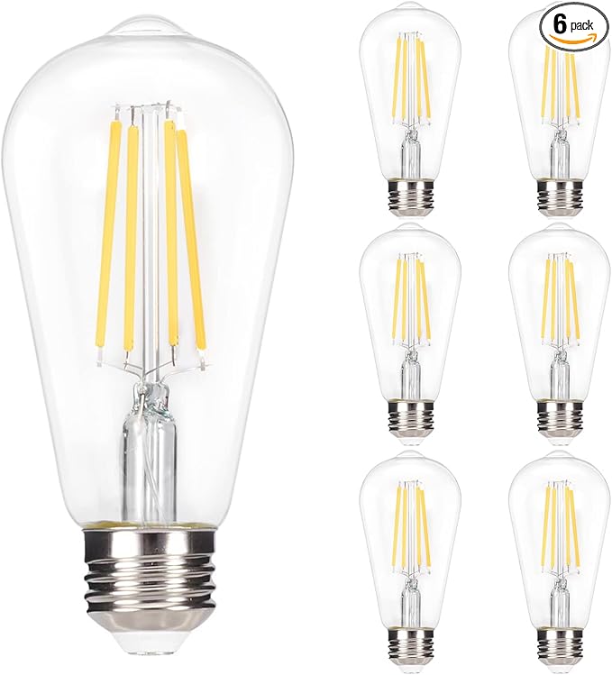 truestory Dimmable Vintage LED Edison Bulbs, 5W, Equivalent 50W, 450lm, Daylight White 4000K, ST19(ST58) LED Filament Bulbs, E26 Medium Base, Clear Glass, Pack of 6 (Cold Light)