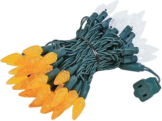 Novelty Lights 24FT 70 LED C6 Christmas String Lights, Outdoor Tree Commercial Grade LED Lights, Permanent Christmas Decorations (Orange/Pure White)