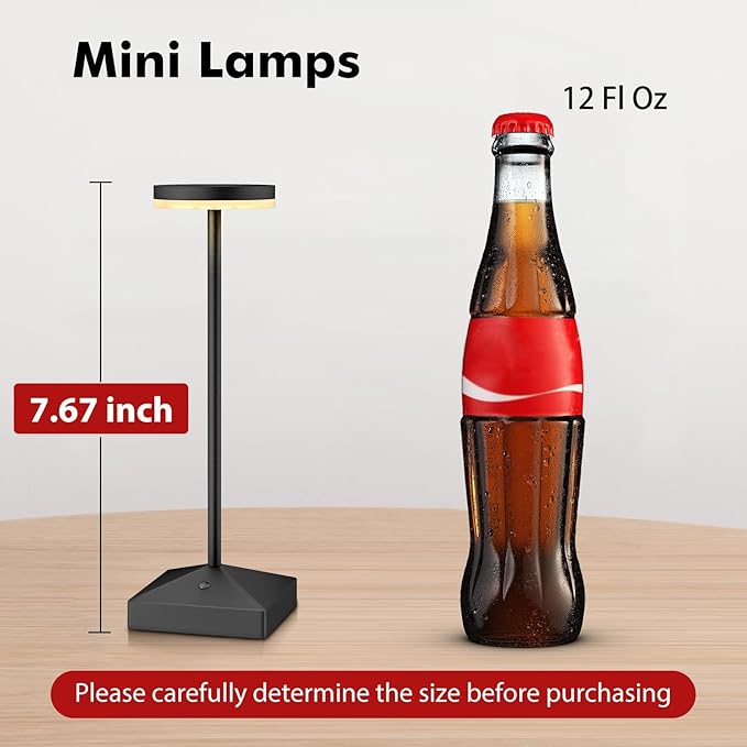 3 Pack 7.67in Black Small Cordless Table Lamps Rechargeable, Battery Operated Mini Lamp, Small Lamp Touch Portable Table Lights, LED Night Light for Bedside/Dining/Bar/Outdoor (Black-C)