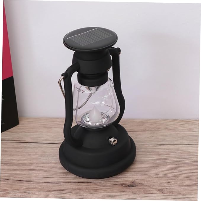 Mikinona USB Rechargeable Solar Retro Camping Lantern Portable Hand Powered Light for Hiking Emergency Multi Function Tent Light Black for