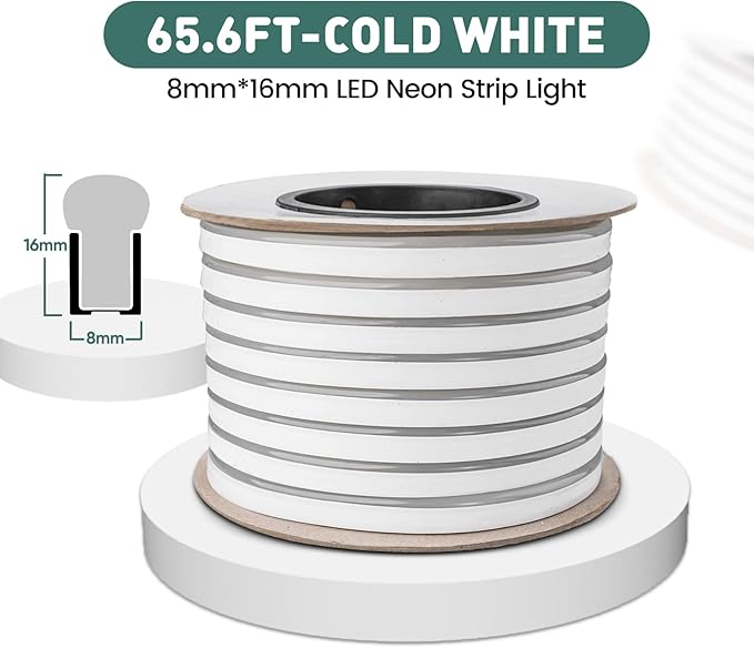 GZBtech Flexible LED Neon Rope Lights 66FT,AC 110-120V Waterproof Strip Light, 120 LEDs/M Cuttable Connectable Neon Lighting for Indoor Outdoor Home Decor/Commercial Use-Cold White 20M, ETL Listed