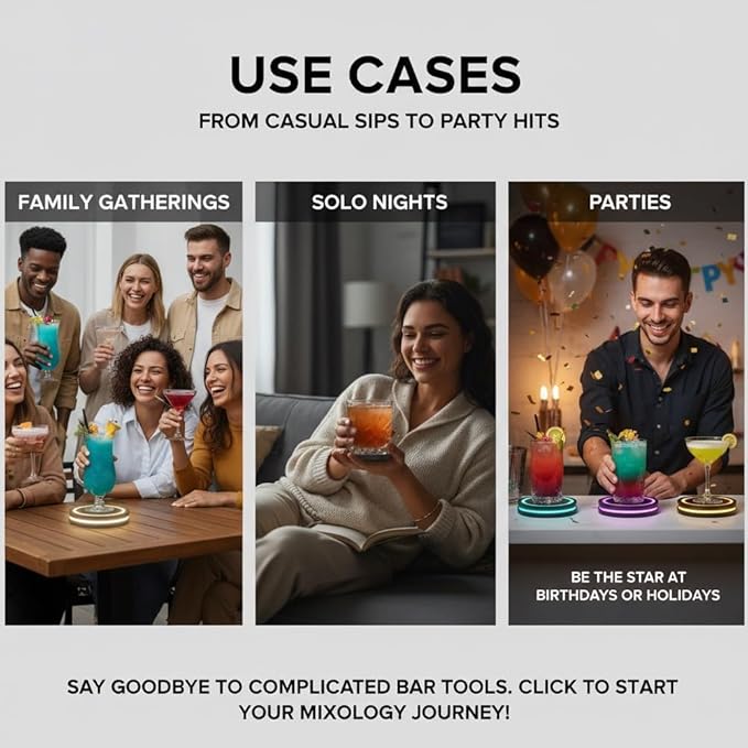 Smart Coaster Cocktail Machine, 2026 New Portable Cocktail Maker Interactive Lighting with Built-in Smart Sensing Tech Easy to Clean & Carry Compact Storage for Mat Bar Club Drink (2PCS)