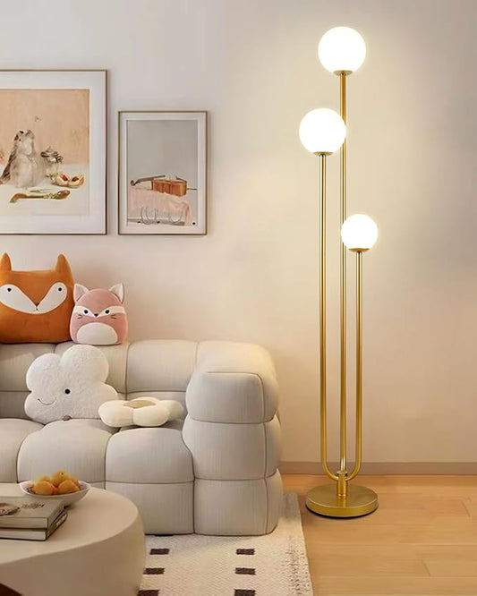 Lightdot Globe Floor Lamp for Living Room Mid Century Modern Floor Lamps with 3000K Warm White Bulbs Included, Unique Gold Tall Standing Lamps for Wedding/Party/Bedroom/Sofa Beside/Corner Decor