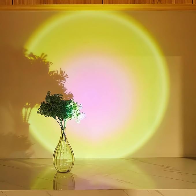 Sunset Visual Lamp Projector - Battery Powered, 2 Levels Brightness & Self-Adhesive LED Lights for Home, Bedroom, Party, Photography