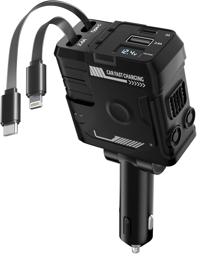 Retractable Car Charger with Retractable Cables (31.5 inch), 4 in 1 Super Fast Car Phone Charger, 2 USB Ports Car Charger Adapter, Compatible with iPhone 15 14 13 12 11 Pro Max, iPad, Pixel