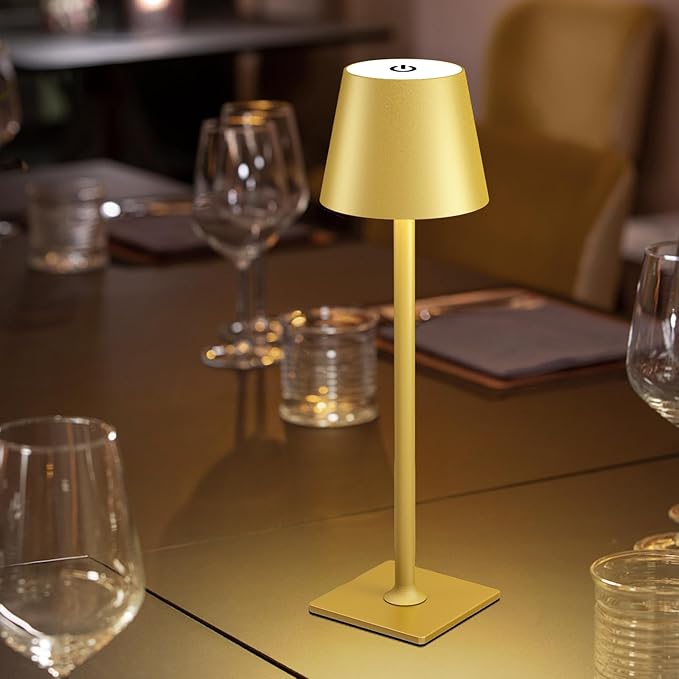 4 Pack Gold Cordless Table Lamp: 6000mAh Battery Operated Touch Lamp Outdoor Table Lights, 3 Color Stepless Dimming, Waterproof Wireless Portable Desk Lamp for Indoor Table Living Room Camping Cafe