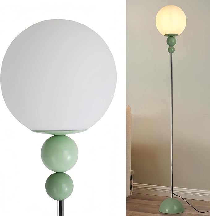 Modern Floor Lamps for Living Room, Globe Glass Shade Floor lamp for Bedroom, Standing lamp for Office, Corner(Pastel Green)