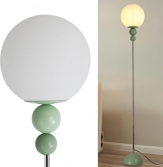 Modern Floor Lamps for Living Room, Globe Glass Shade Floor lamp for Bedroom, Standing lamp for Office, Corner(Pastel Green)