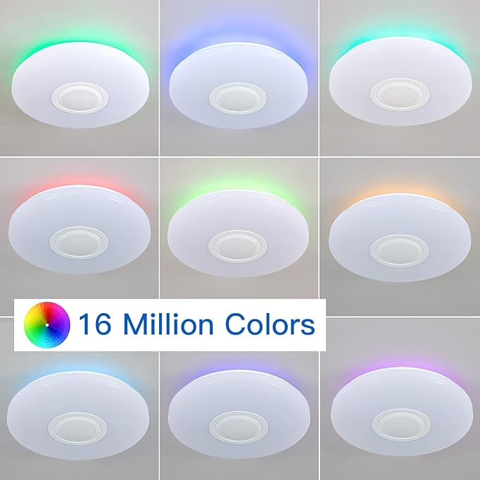 LED Ceiling Light Fixture,with Bluetooth Speaker,15.15 Inch 40W, 2700K-6500K Dimmable Music Lamp,RGB Color Changing Light with Remote Control,for bedrooms, Living Rooms,-ASALL001-40