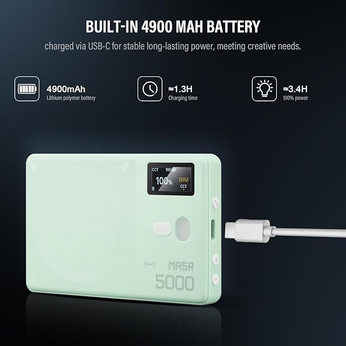 GODOX MA5R LED Fill Light with Soft Diffuser Magnetic Charging Phone Selfie Lighting Mini on Camera Lights 1800K-10000K 14 FX Modes for Selfies, YouTube, TikTok, Vlogging, Video Conferences (Green)
