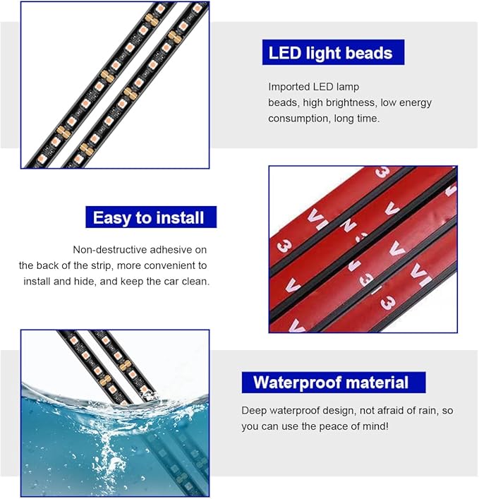 Car LED Strip Light, 24 LED RGB Auto Under Dash Interior Atmosphere Lights, USB Vehicle Decorative Lamp Ambient Night Light Strip, Lighting Kit Car Accessories (Pink Purple)