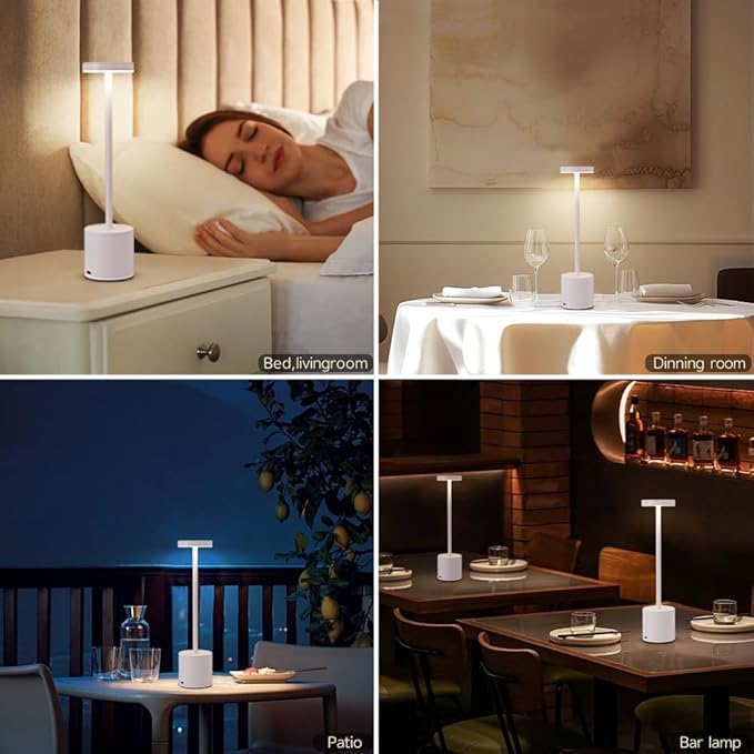 Cordless Table Lamp Set of 2, 5000mAh Rechargeable Battery Powered LED Table Light, Portable Touch Dimming Outdoor Table Lamps,3 Color Light for Restaurant,Patio,Bedroom,Camping,Cofee (White)