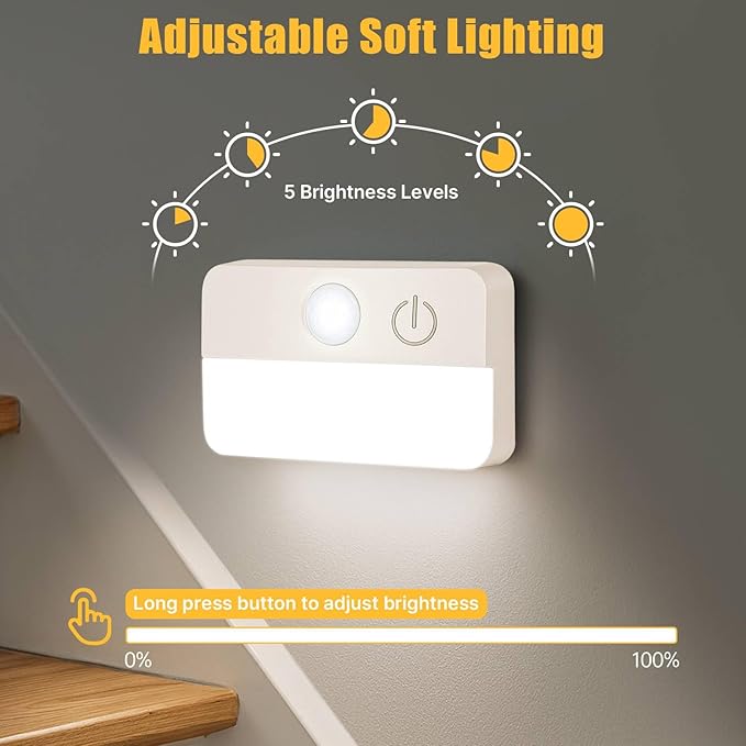 8 Pack Motion Sensor Stair Lights for Indoor, Wireless RGB Battery Operated Night Light, Activated Led Stick On Hallway Closet Under Cabinet Step Lamp for Bedroom Kitchen Bathroom