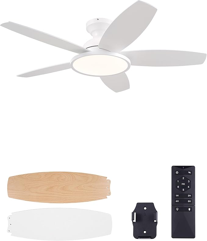 VONLUCE Ceiling Fans with Lights, 42 Inch Ceiling Fan and Remote, Full-spectrum LED Light, 3CCT, 6-Speeds Noiseless Reversible DC Motor, Modern Flush Mount Ceiling Fan for Farmhouse Bedroom Indoor