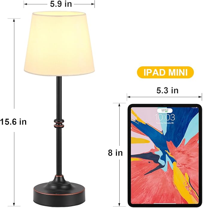 Kakanuo Rechargeable Cordless Table Lamp Bronze - 2 Pack 4000mAh Battery Operated Lamp, Touch Control Stepless Dimming, for Home Decor, Dining Table, Living Room, Bedroom