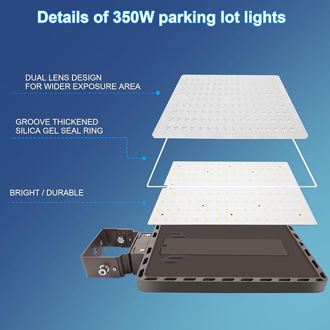Juyace 350W LED Parking Lot Light Stadium Flood Lights Trunnion Bracket Yoke Wall Mount Dusk to Dawn Outdoor Lighting Exterior Commercial Outside IP65 Waterproof 100-277V Security Area
