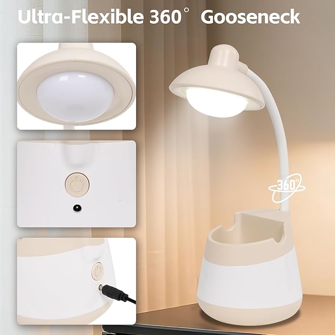 Vipsuh USB LED Desk Lamp with Phone Holder, Pen Stand, Flexible Gooseneck & Rechargeable Battery for Office, Study, Bedroom