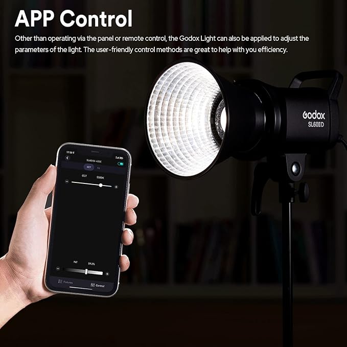 Godox SL60IID LED Video Light, 70W Bowens Mount LED Modeling Lamp,APP Control,5600±200K,Flexible Angle, 8 FX Effects Strobe Light Photography Lamp for Video Recording Wedding Outdoor Shooting
