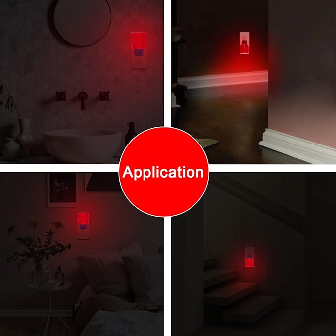 Red Night Lights Plug in 2 Pack, 0.5W Red Light Night Light with Dusk to Dawn Sensor, Auto On/Off LED Night Light Plug into Wall Pefect for Babyroom, Bedroom, Bathroom