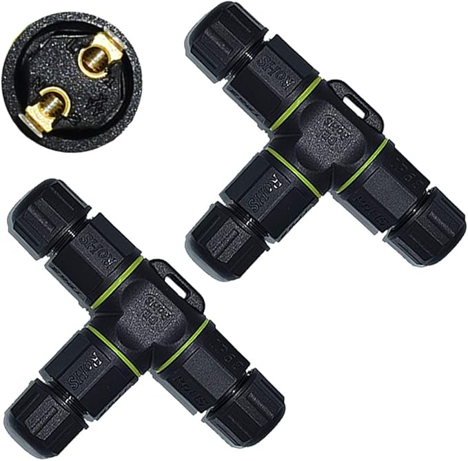 3 Way Junction Box IP68 Waterproof Electrical Junction Box 2 Pin/3 Pin/4 Pin Junction Box Outdoor Cable Connector for Underground/Outdoor Ø 4.5mm-10mm, Shielded Field Installable - 2Pin