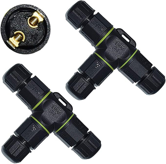 3 Way Junction Box IP68 Waterproof Electrical Junction Box 2 Pin/3 Pin/4 Pin Junction Box Outdoor Cable Connector for Underground/Outdoor Ø 4.5mm-10mm, Shielded Field Installable - 2Pin