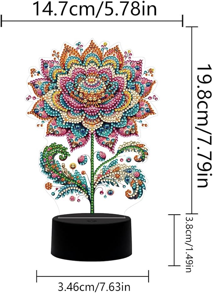 Gorgeous Flowers Diamond Art Painting Night Light,Diamond Art Painting Kits Desktop Touch Lamp Ornaments for Tabletop Decor Diamond Art Accessories for Adult Beginner Bedrooms Living Room