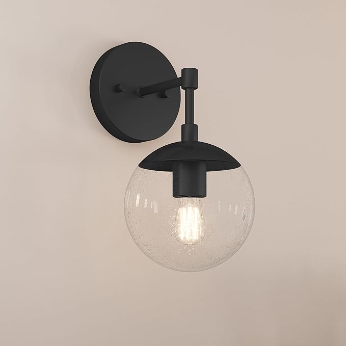 Design House Gracelyn 1-Light Dimmable Wall Sconce, Seeded Glass, Matte Black, 11.65 in H x 6.11 in W x 8 in D, 588871-BLK