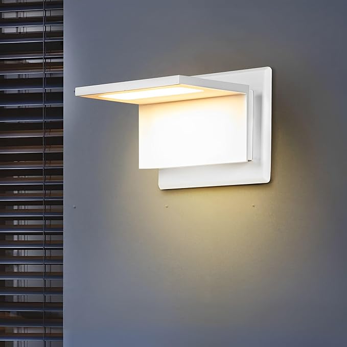 Wall Light Outdoor LED Wall Mount Lamp Matte White Modern Wall Mount Sconce Lantern Fixture for Porch Front Door Garden Yard Patio Waterproof 10W 680Lm 3000K 2 Pack