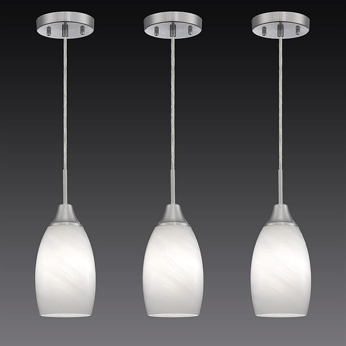 Mini Glass Pendant Light 4.72" White Glass Pendant Lights 3-Pack Handblown White Art Oval Glass Hanging Pendant Light for Kitchen Island Dining Room Living Foyer Hallway Entry