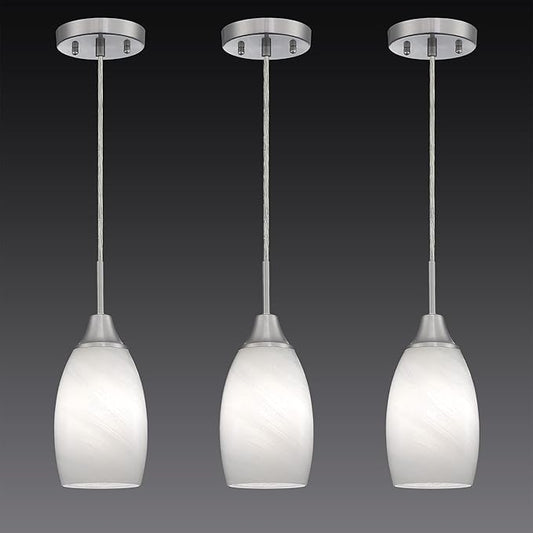 Mini Glass Pendant Light 4.72" White Glass Pendant Lights 3-Pack Handblown White Art Oval Glass Hanging Pendant Light for Kitchen Island Dining Room Living Foyer Hallway Entry